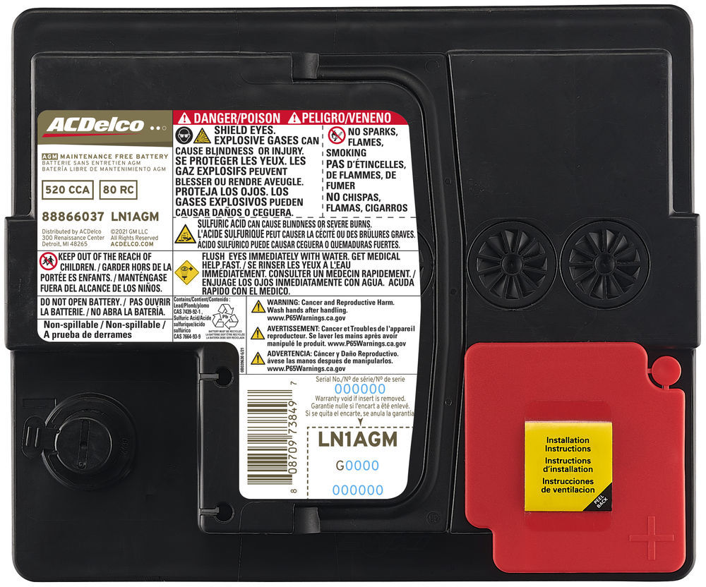 ACDelco LN1AGM Vehicle Battery For 14-22 Chevrolet Bolt EV Spark